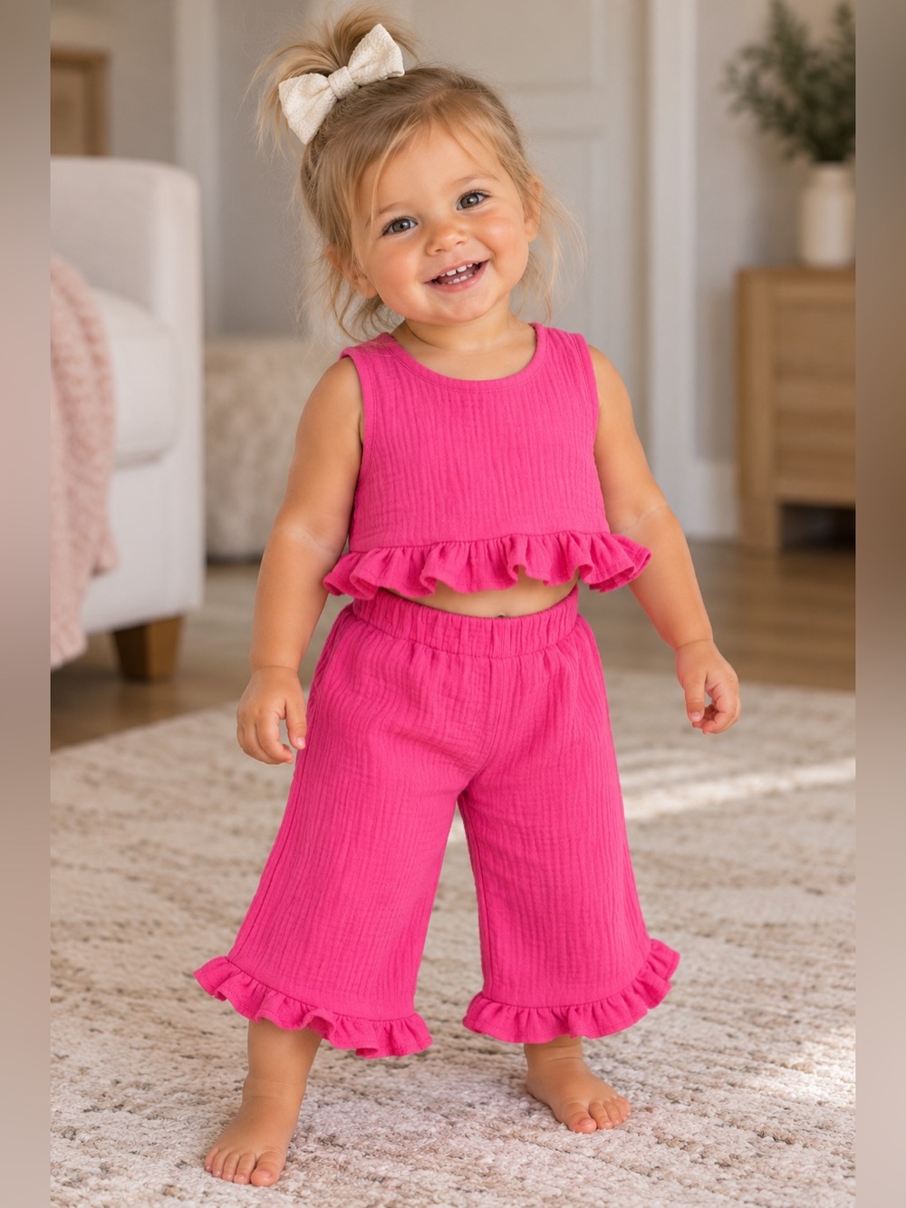 Toddler Girls Hot Pink Ruffle Set